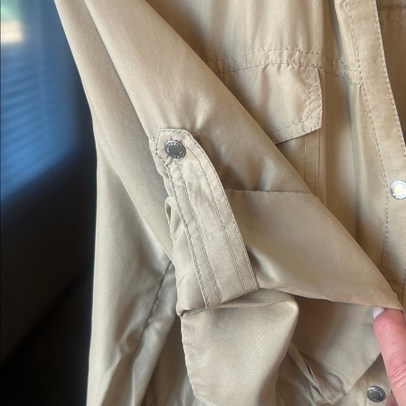 Michael Kors 100% Silk Khaki Shirt Dress Roll Tab Sleeves Size XL - Picture 10 of 13
